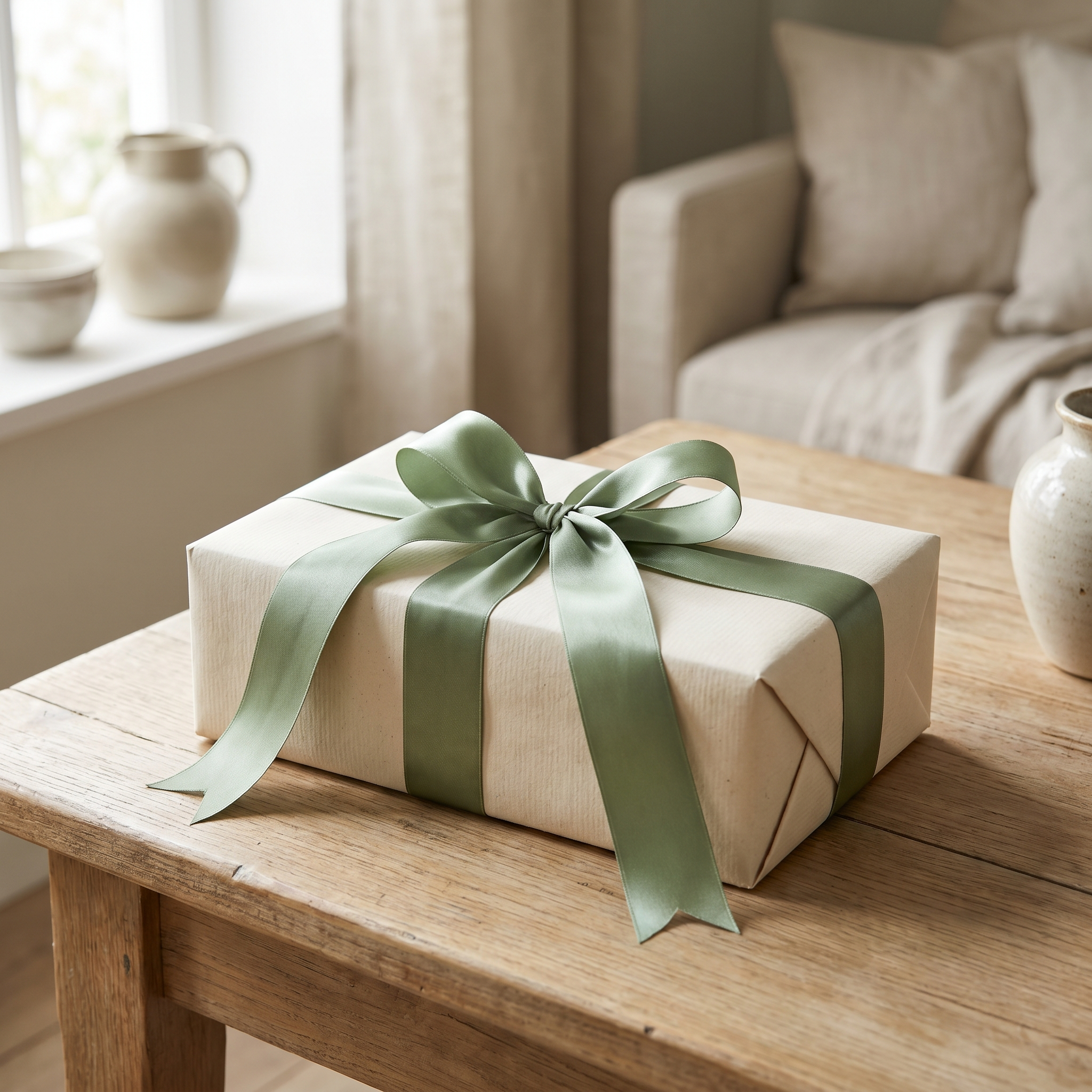 Een ingepakt cadeau met een lint
